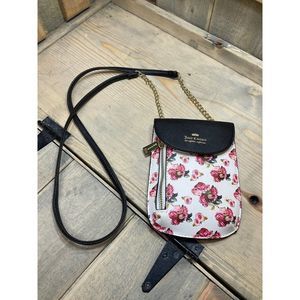 JUICY Couture White Black Pink Roses Crossbody Purse Bag Small for Phone